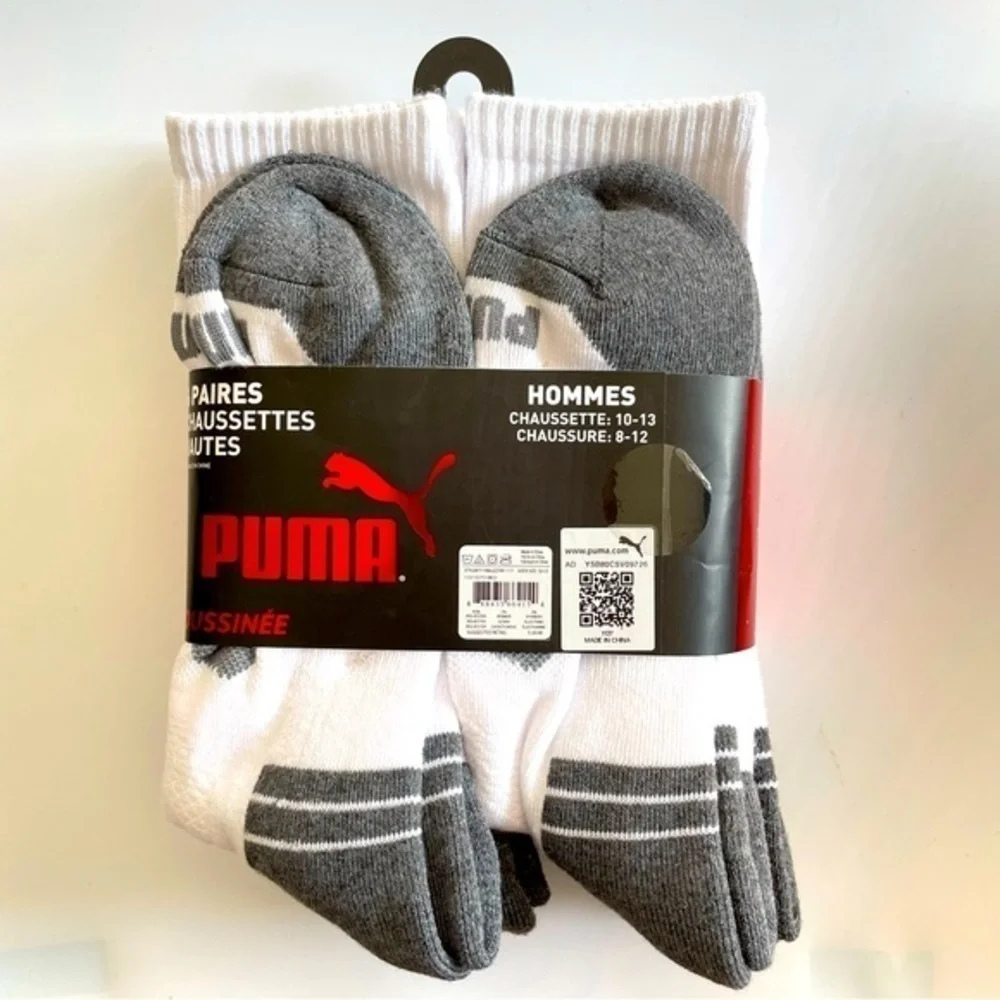 Puma men’s crew socks 6 pack size 8-12 white gray